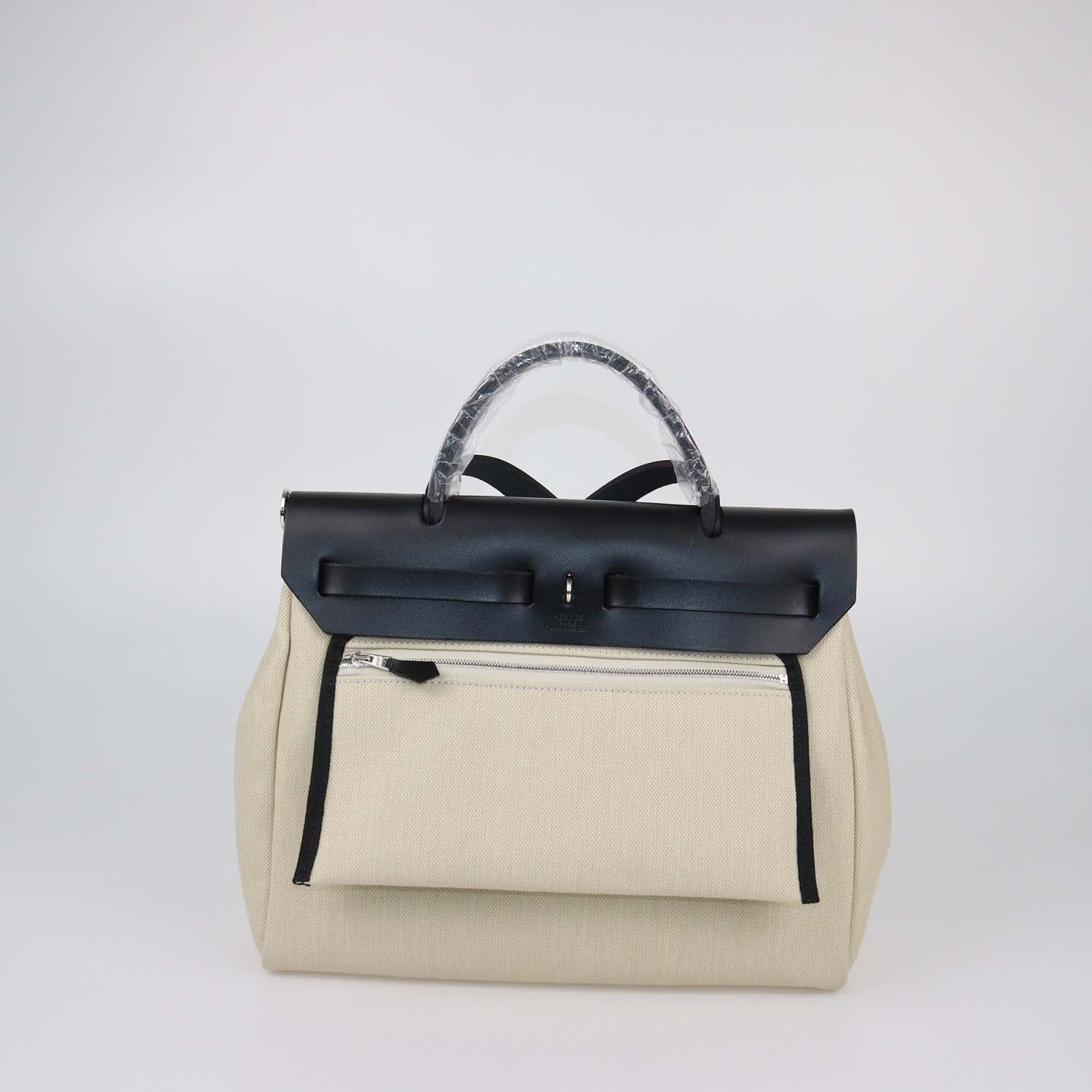 Hermes Black/Beige Canvas and Vache Hunter Leather Herbag Zip Retourne 31 Bag
