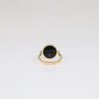 Christian Dior 18K Yellow Gold Diamond Onyx Rose Des Vents Ring Size 50
