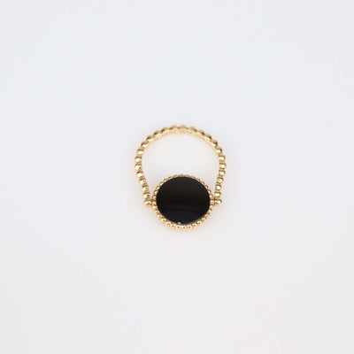Christian Dior 18K Yellow Gold Diamond Onyx Rose Des Vents Ring Size 50