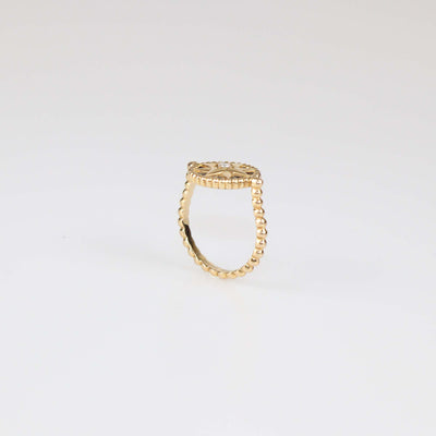 Christian Dior 18K Yellow Gold Diamond Onyx Rose Des Vents Ring Size 50