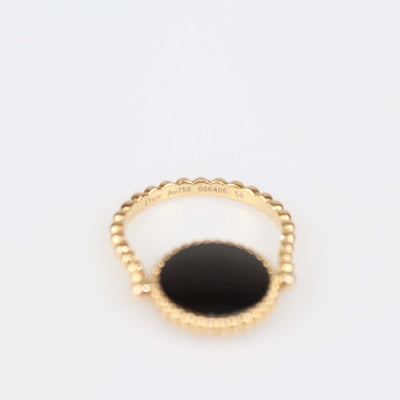 Christian Dior 18K Yellow Gold Diamond Onyx Rose Des Vents Ring Size 50