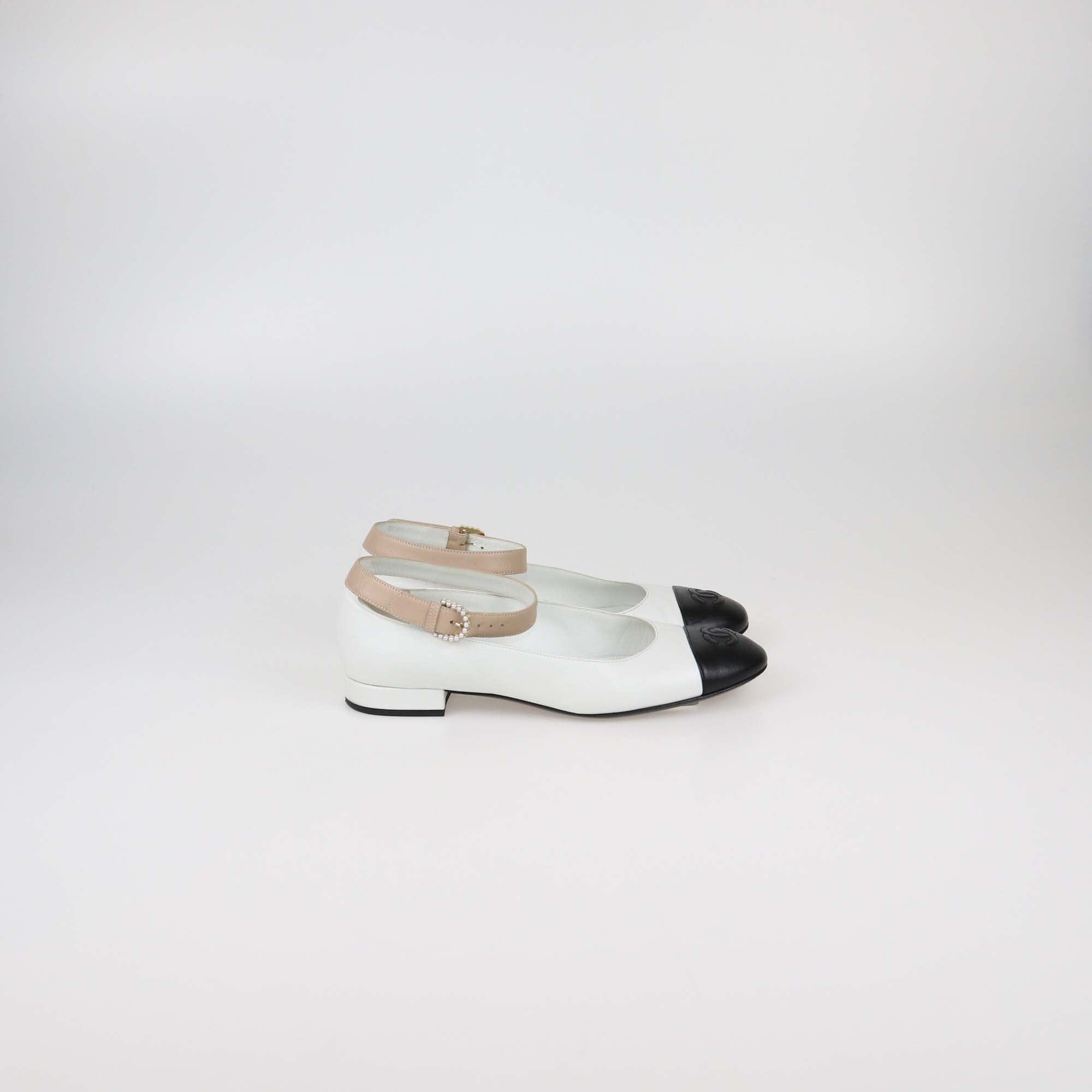 Chanel Tricolor Slingback Cap Toe CC Flats Womens Chanel 