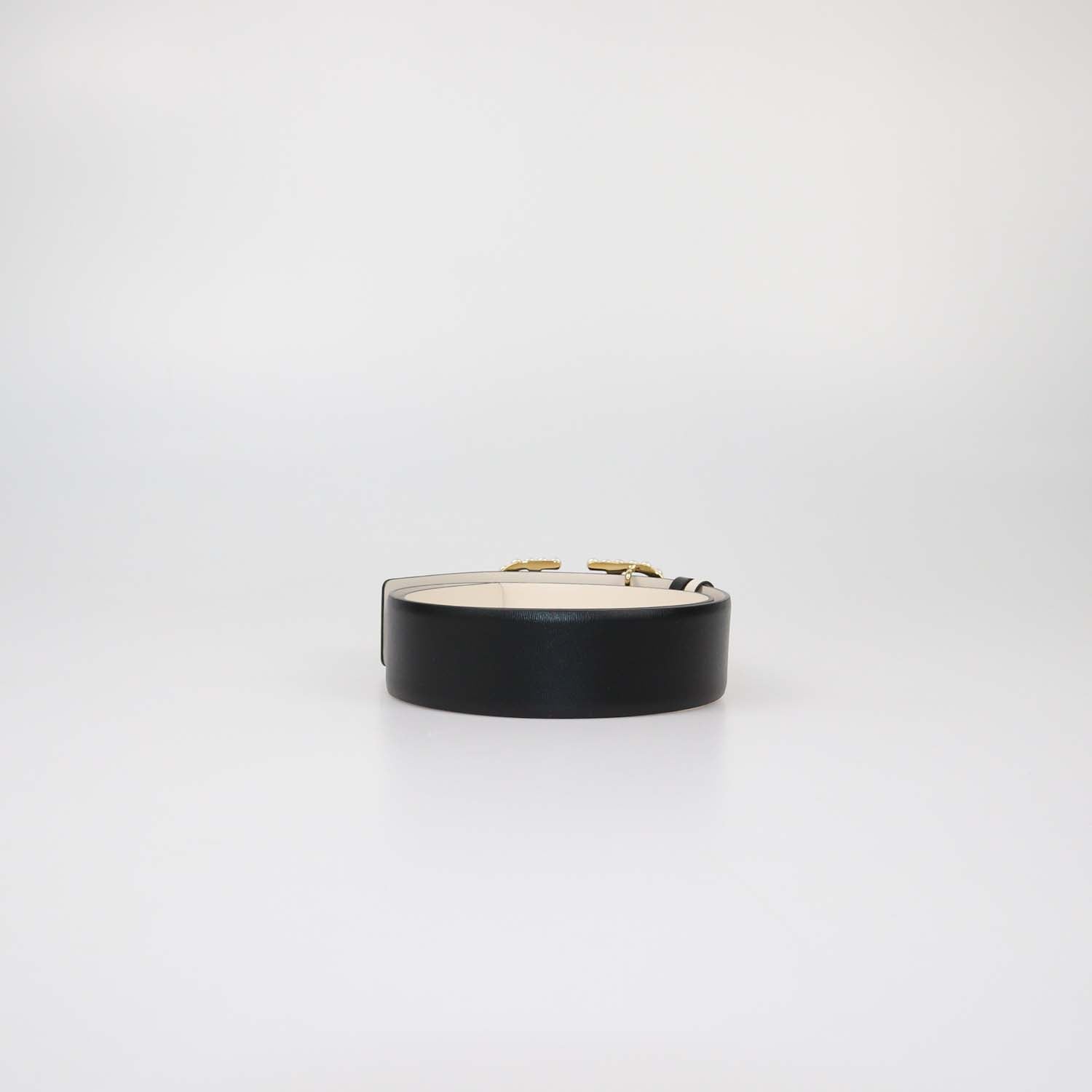 Valentino Black/White Leather VLogo Pearl Embellished Reversible Belt