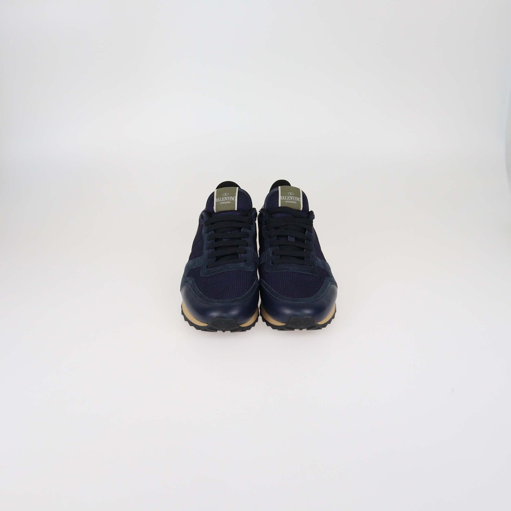 Valentino Navy Blue Mesh Nylon & Leather Rockrunner Sneaker