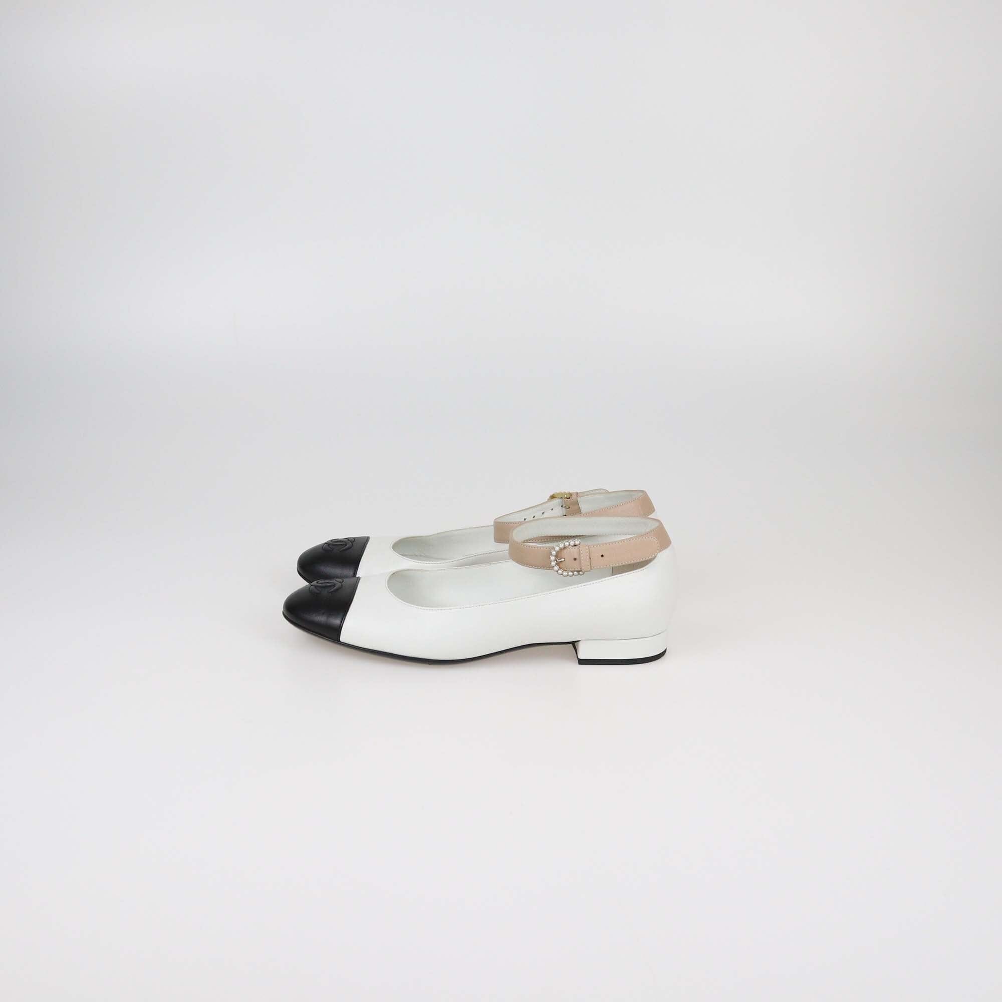Chanel Tricolor Slingback Cap Toe CC Flats Womens Chanel 