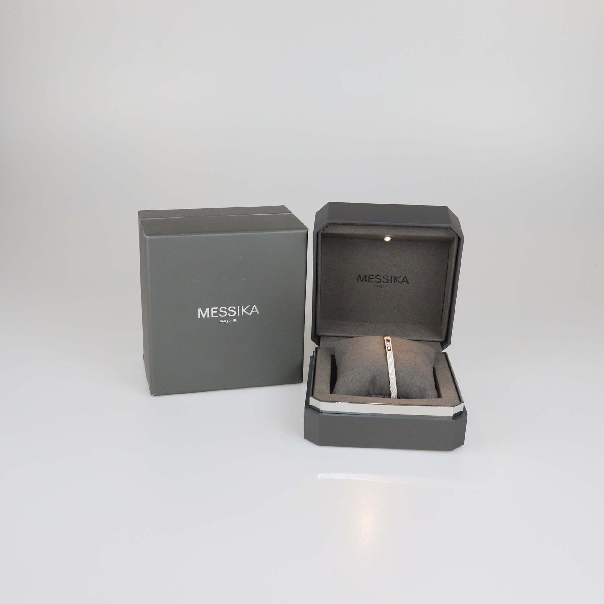 Messika 18K Yellow Gold Half Paved Diamond Move Noa Bangle Bracelet Size L