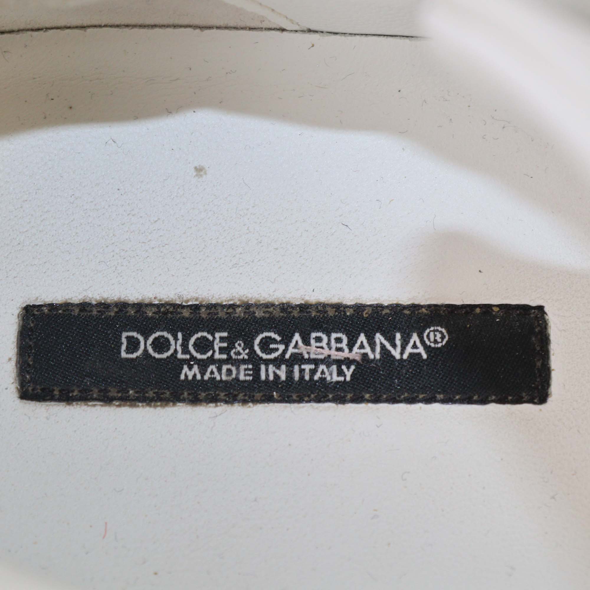 Dolce & Gabbana White Leather Printed Portfolio Low Top Sneakers