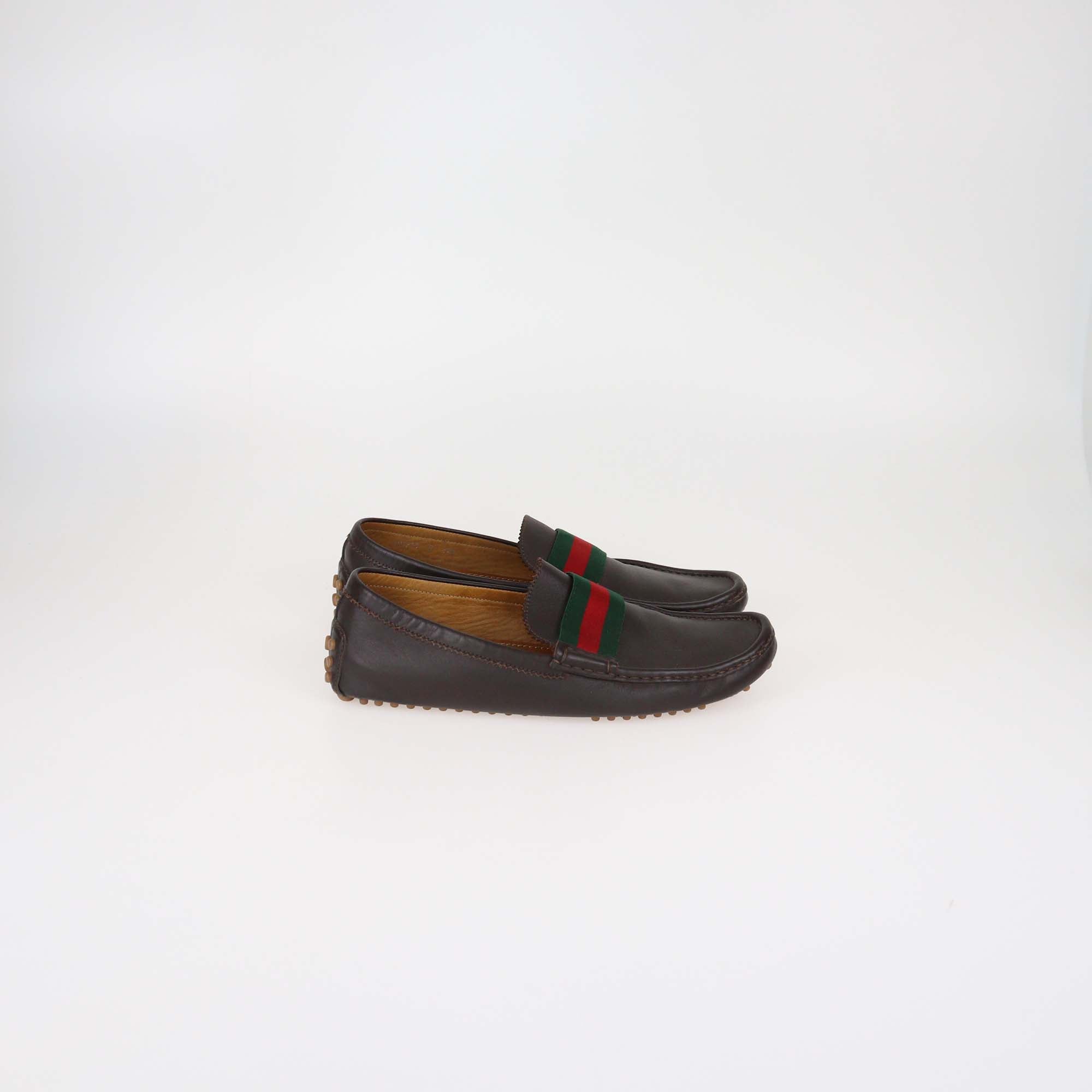 Gucci Dark Brown Leather Wed Driver Loafers