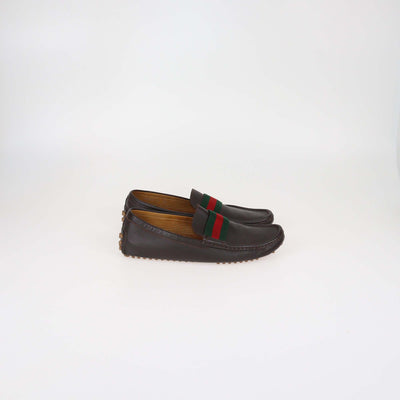 Gucci Dark Brown Leather Web Driver Loafers