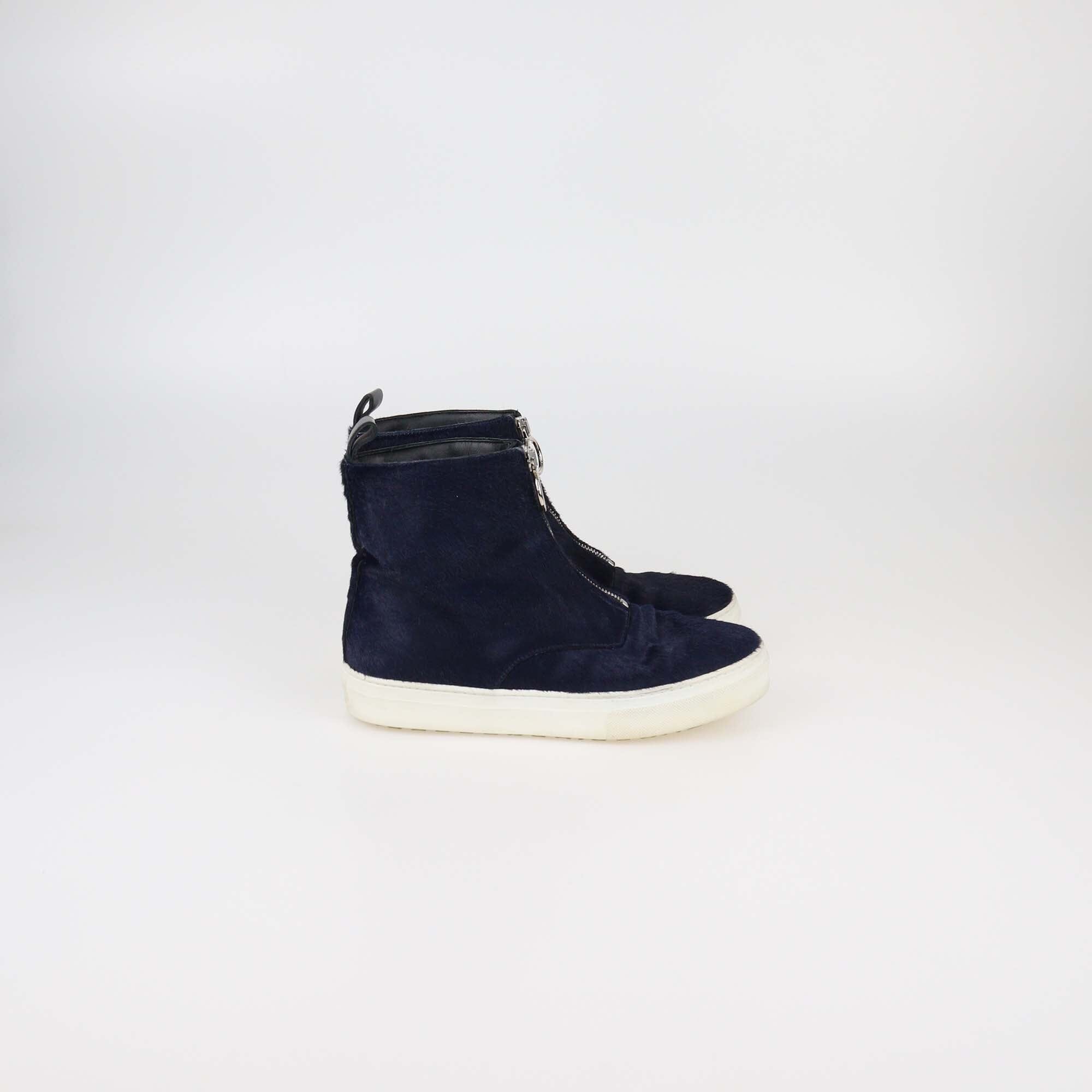 Celine Navy Blue Zip Up High Top Sneakers Womens Celine 