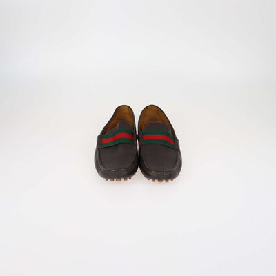 Gucci Dark Brown Leather Web Driver Loafers