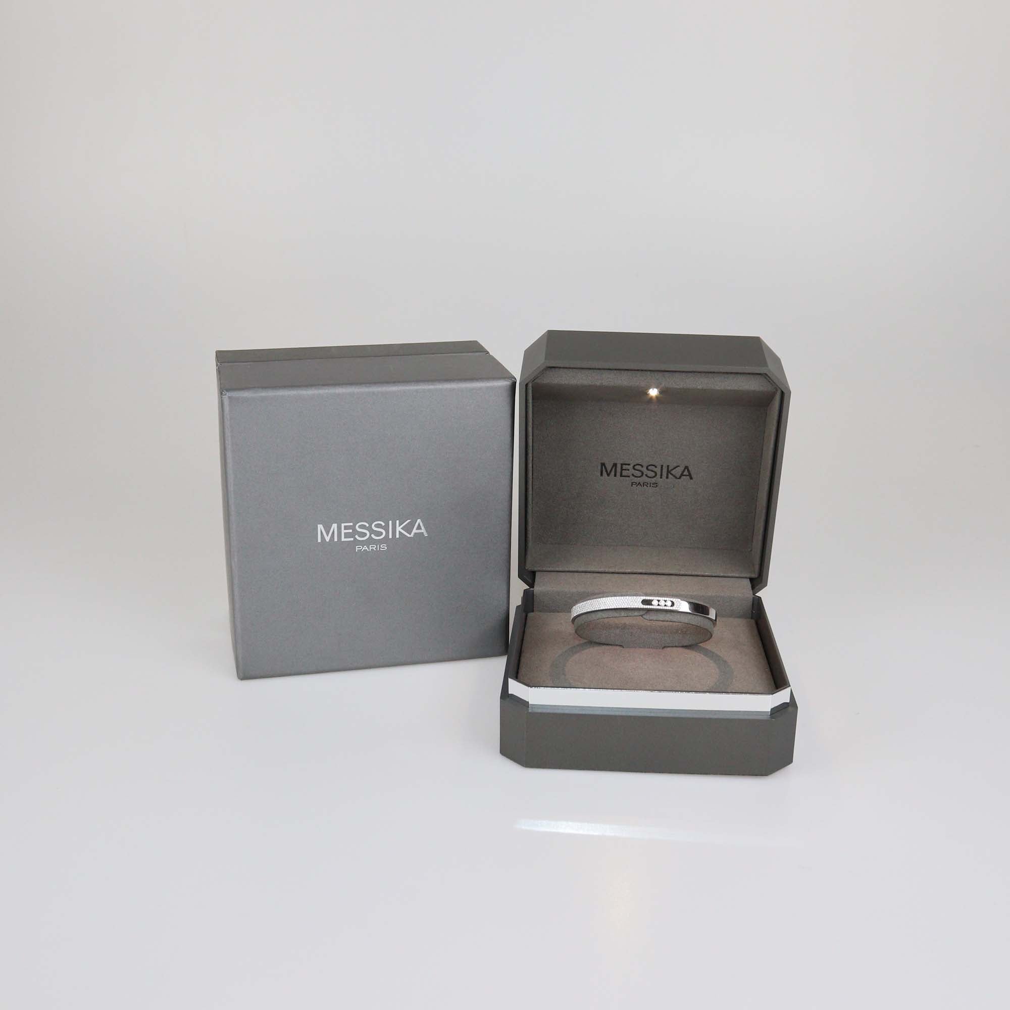 Messika 18K White Gold Half Paved Diamond Move Noa Bangle Bracelet Size L