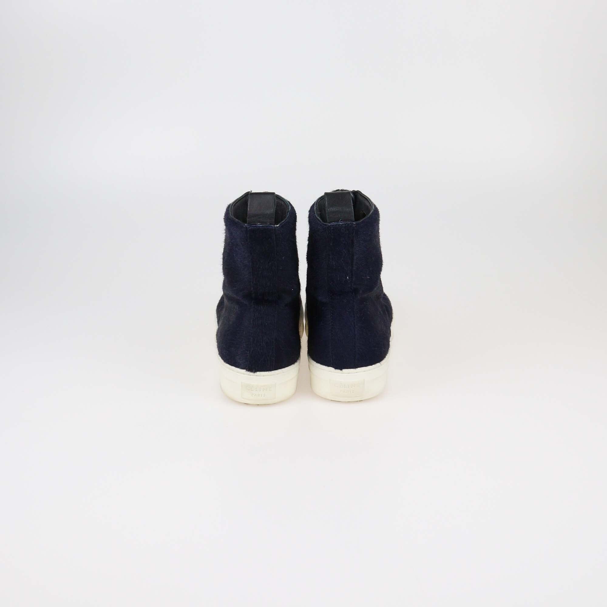 Celine Navy Blue Zip Up High Top Sneakers Womens Celine 