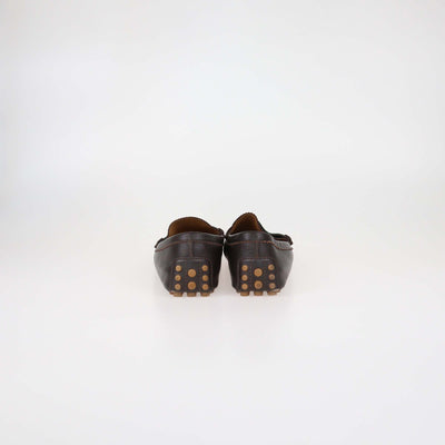 Gucci Dark Brown Leather Web Driver Loafers