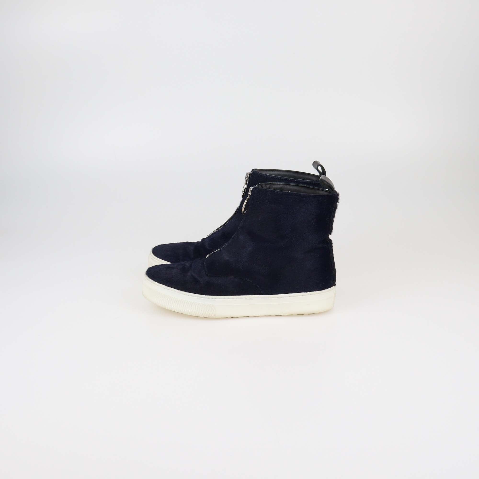 Celine Navy Blue Zip Up High Top Sneakers Womens Celine 