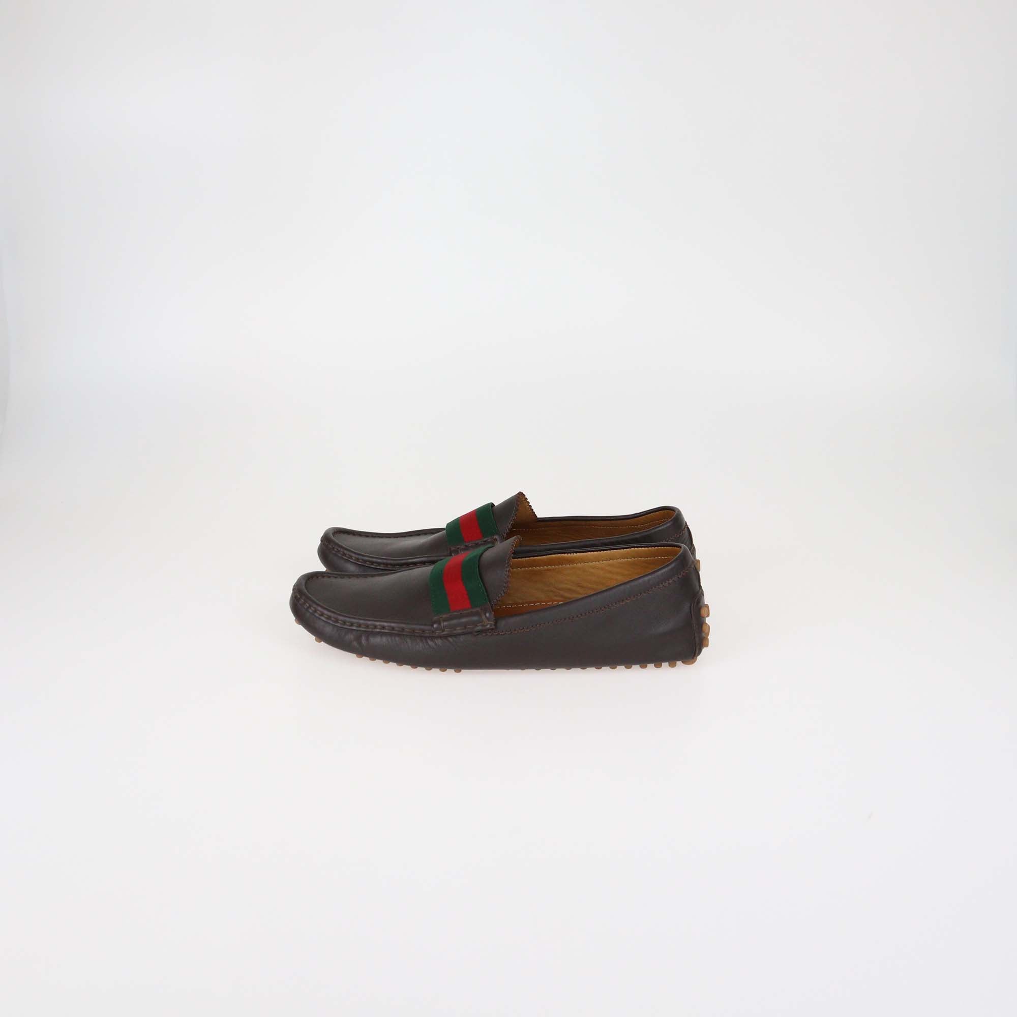 Gucci Dark Brown Leather Wed Driver Loafers