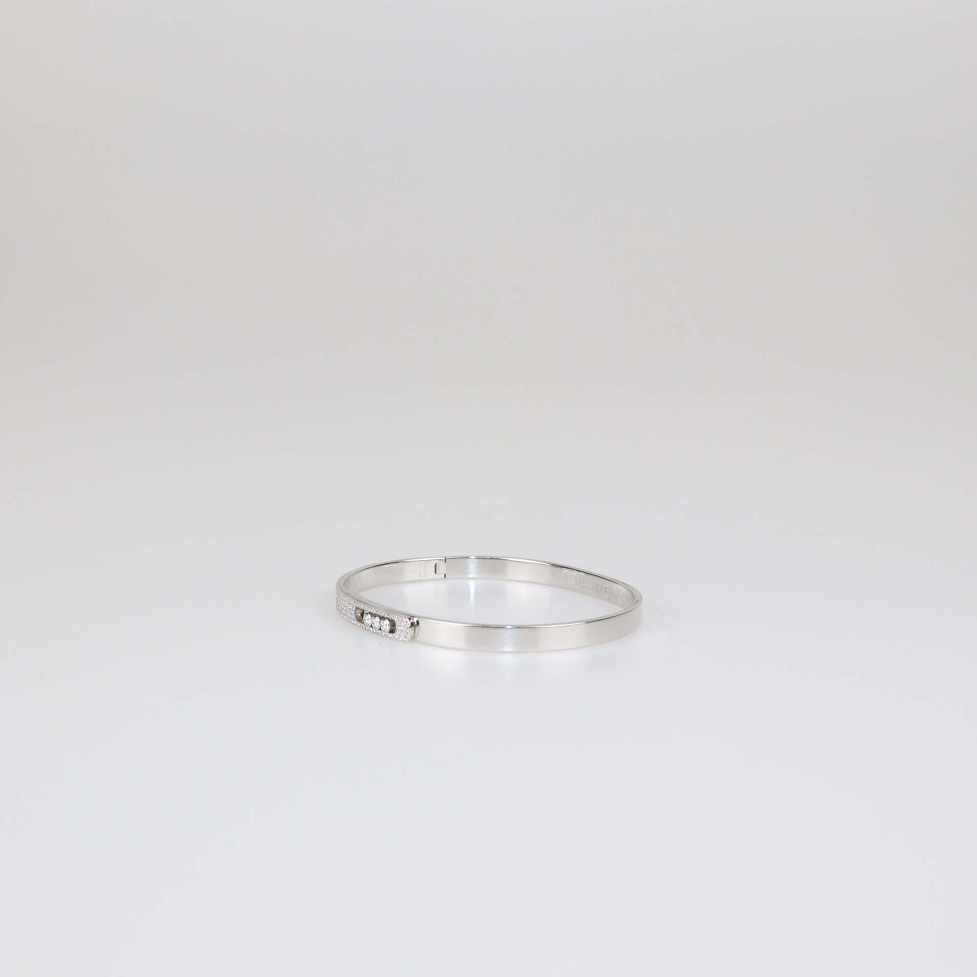 Messika 18K White Gold Half Paved Diamond Move Noa Bangle Bracelet Size L