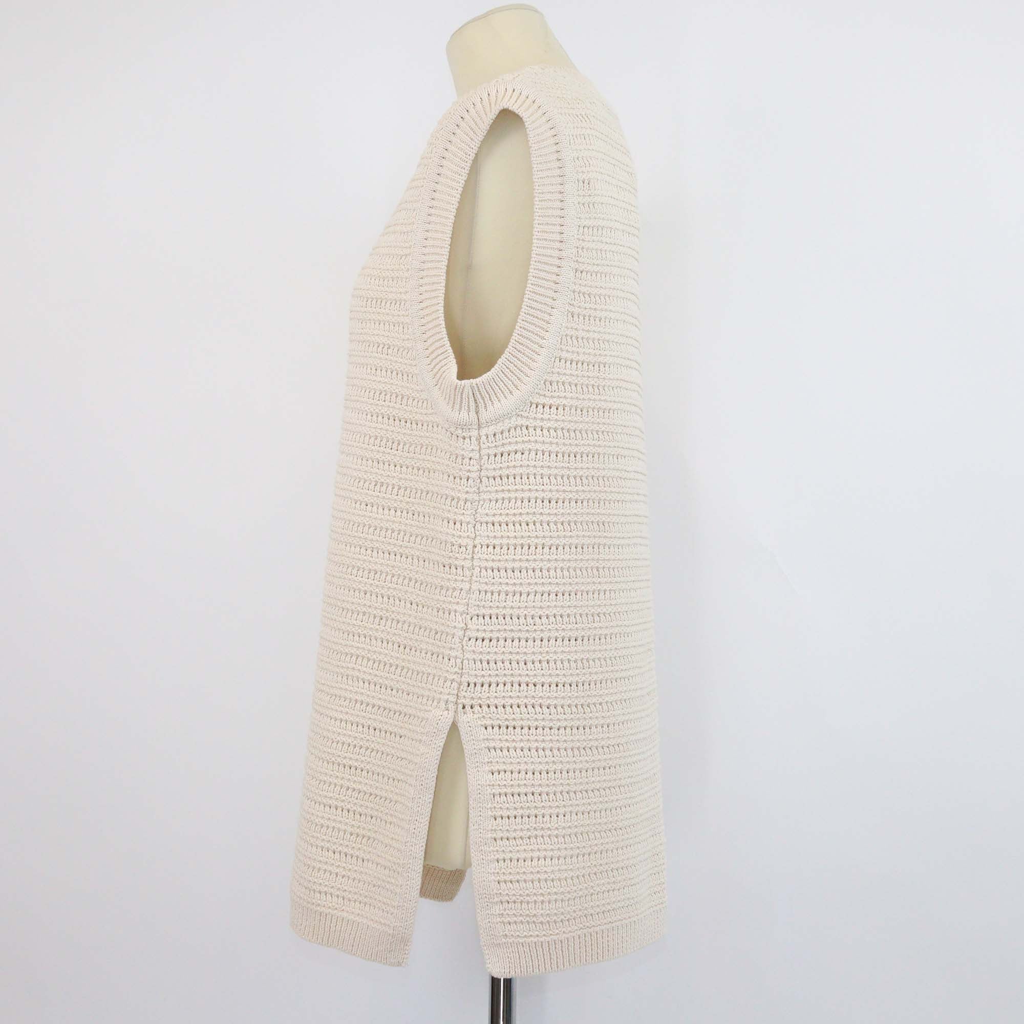 Soft Goat Beige Blend Cotton Crochet Vest