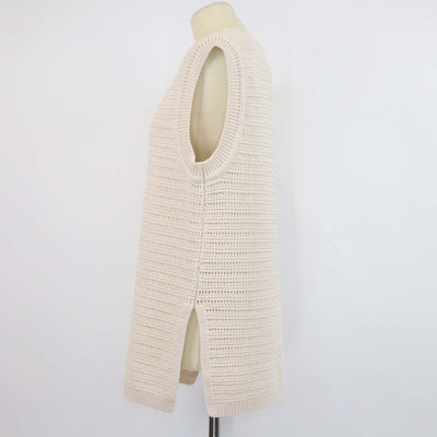 Soft Goat Beige Blend Cotton Crochet Vest