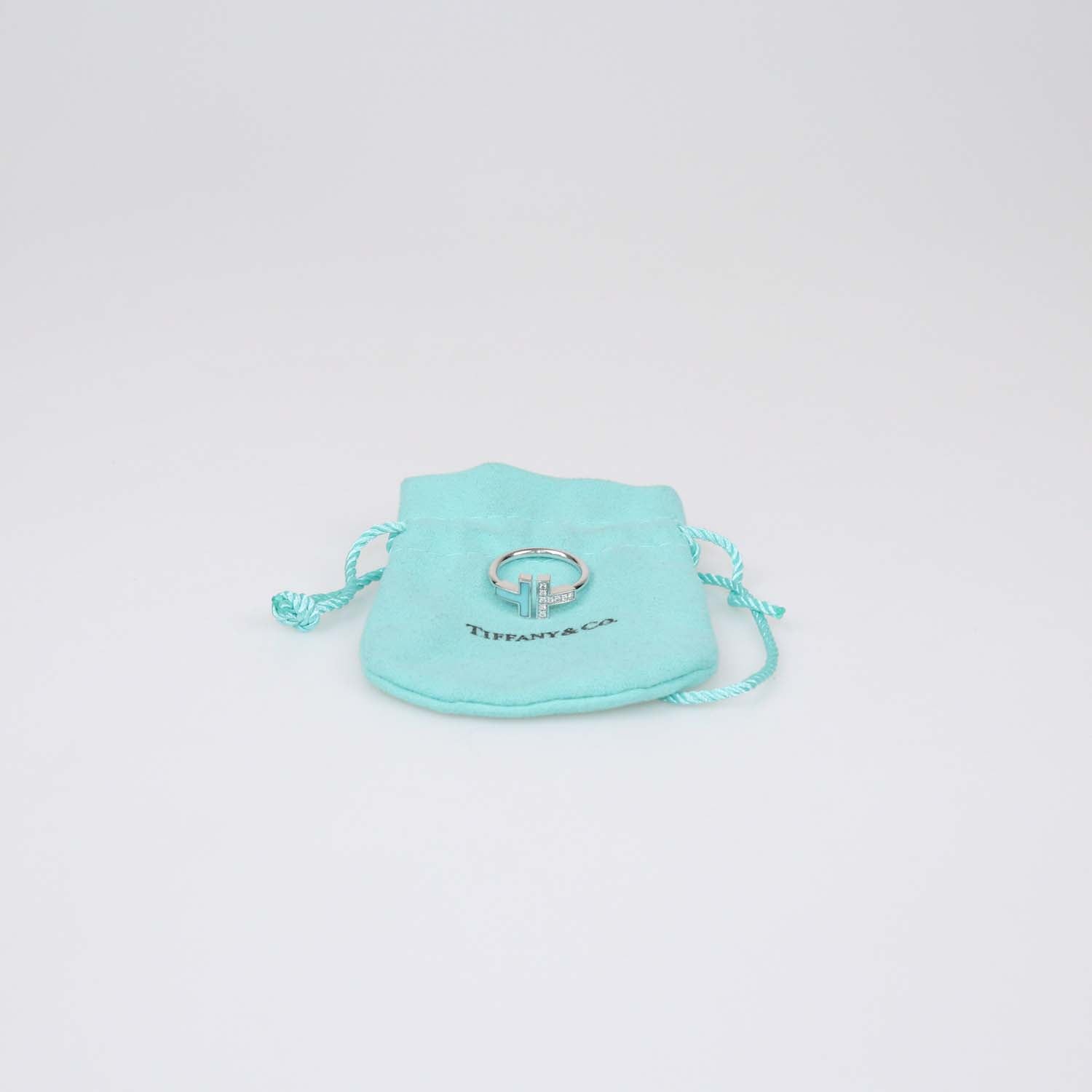 Tiffany & Co. 18K White Gold Enamel Diamond Ring Size 6 US