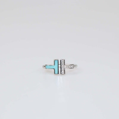 Tiffany & Co. 18K White Gold Enamel Diamond Ring Size 6 US
