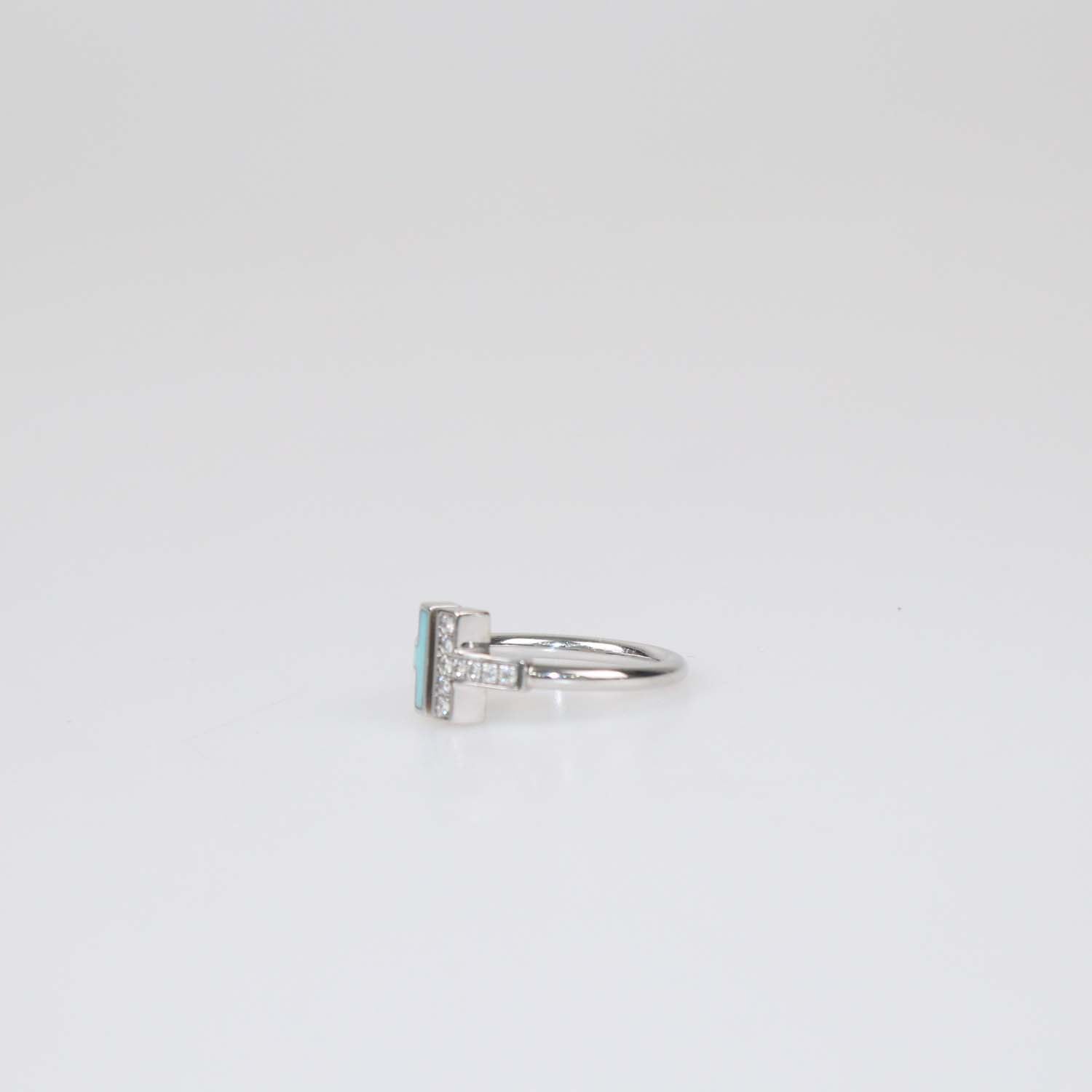 Tiffany & Co. 18K White Gold Enamel Diamond Ring Size 6 US