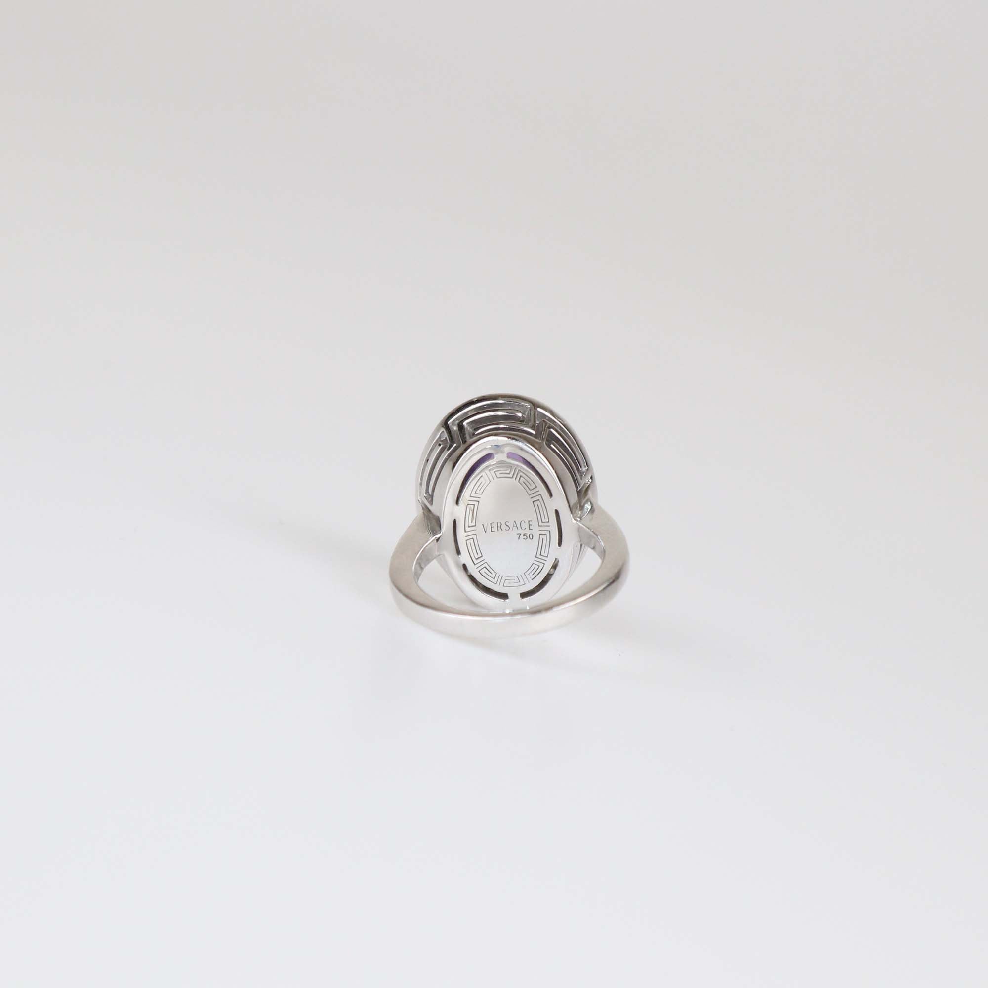 Versace 18K White Gold Diamond Amethyst Cocktail Ring