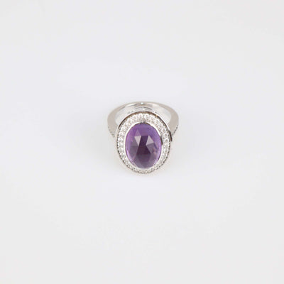 Versace 18K White Gold Diamond Amethyst Cocktail Ring