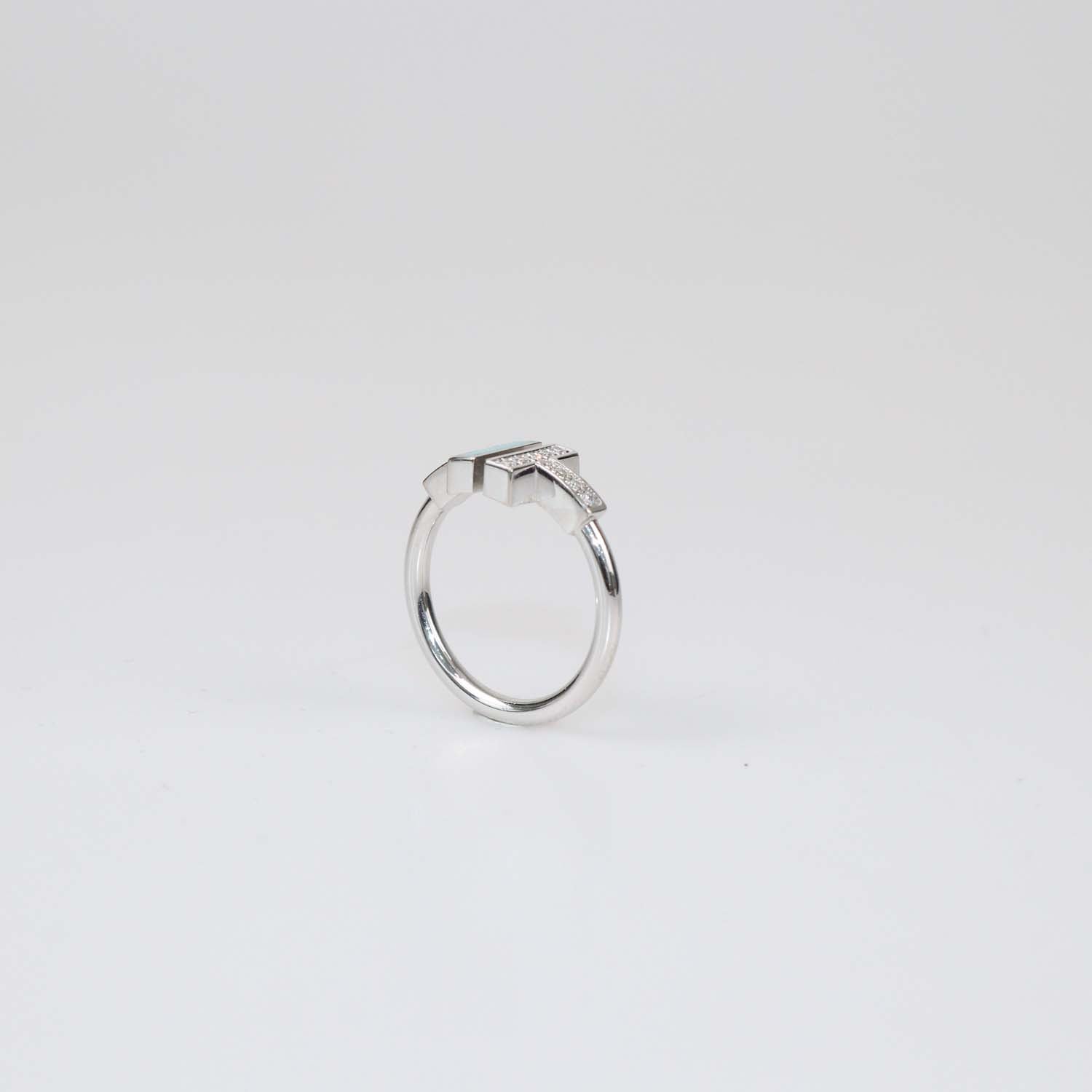 Tiffany & Co. 18K White Gold Enamel Diamond Ring Size 6 US