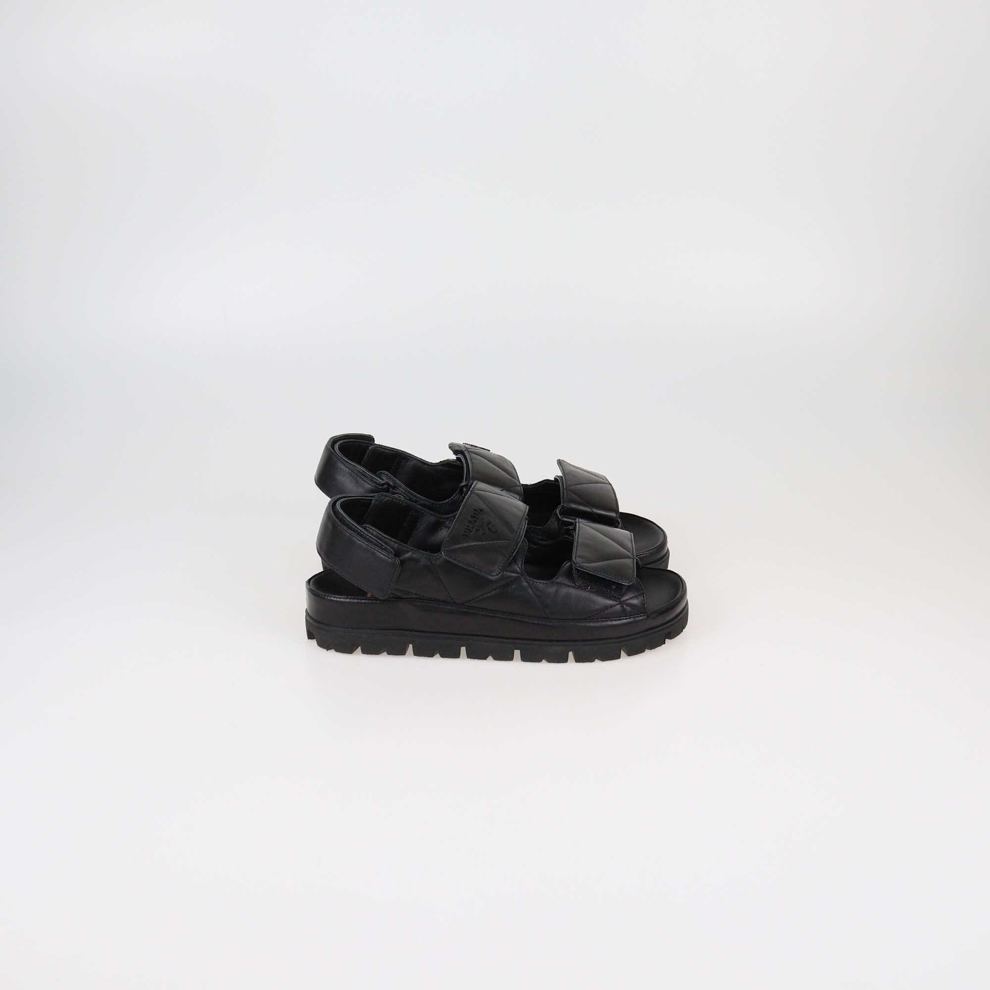 Prada Black Quilted Flat Sandals Womens Prada 