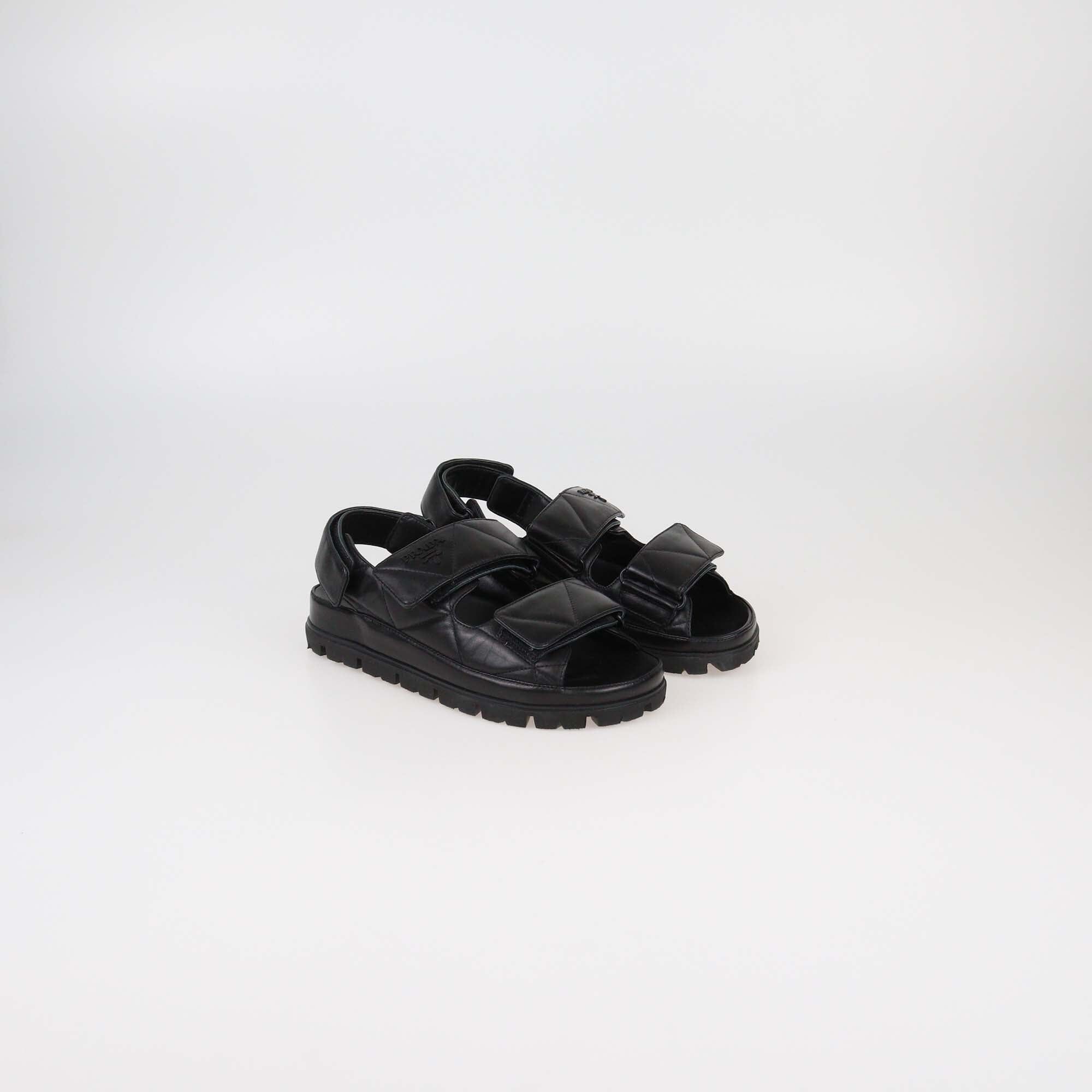 Prada Black Quilted Flat Sandals Womens Prada 
