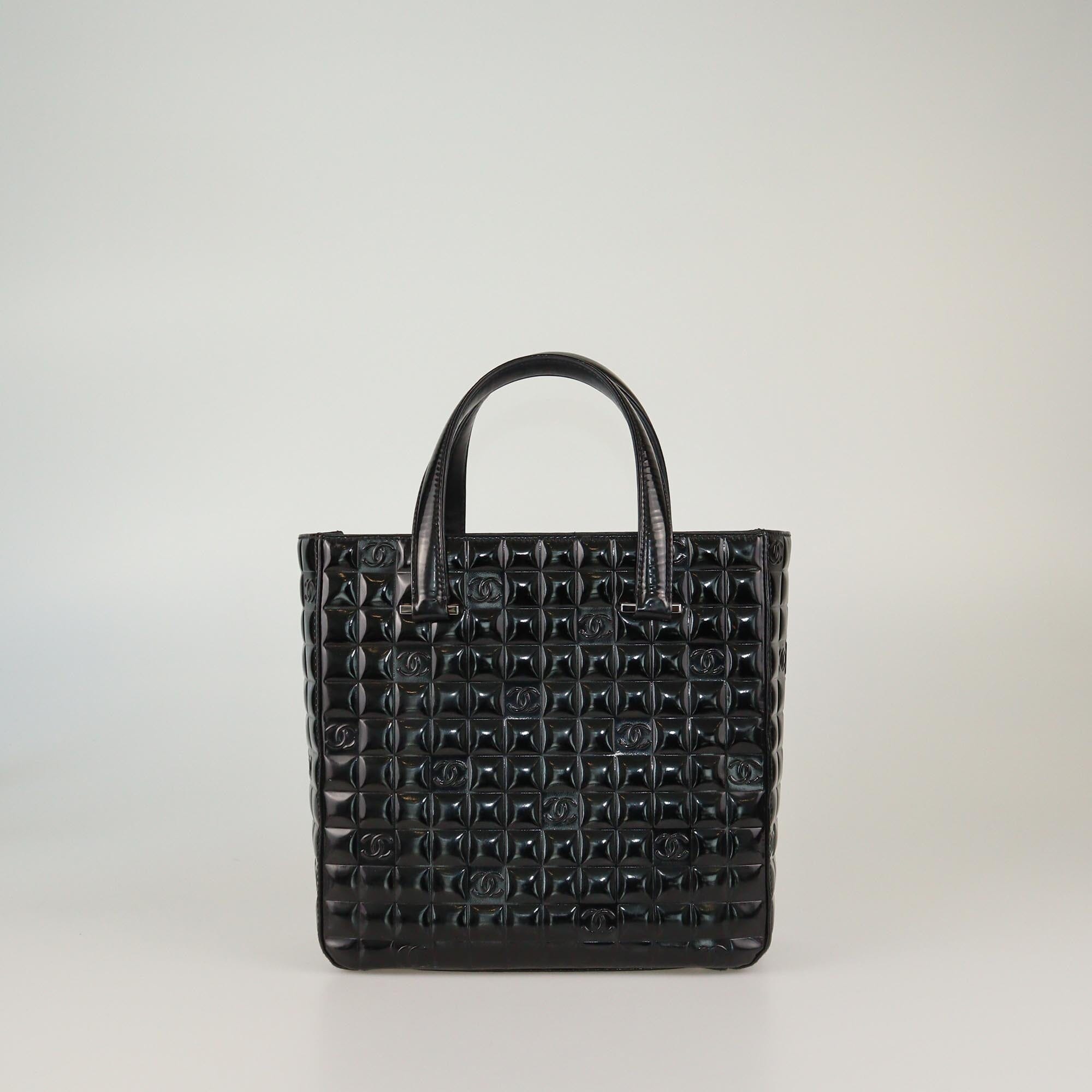Chanel Black Chocolate Bar Patent CCTote Womens Chanel 