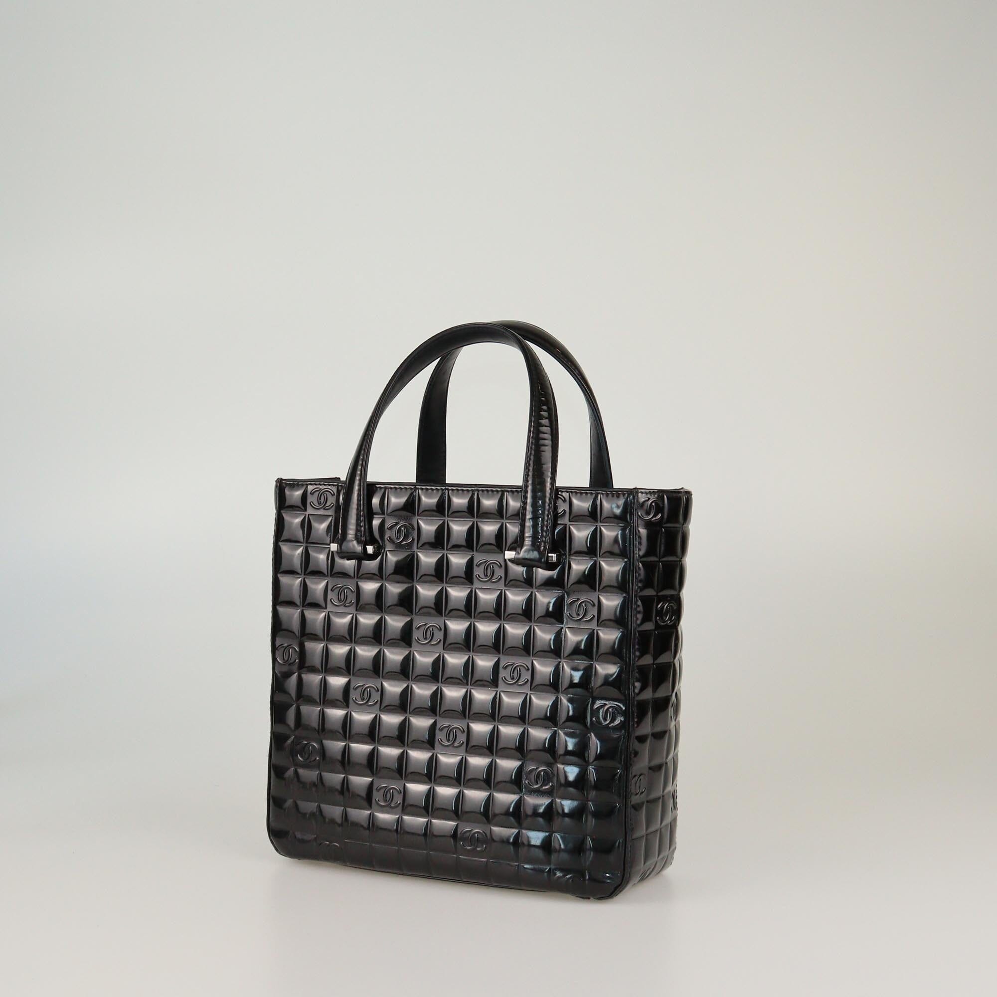 Chanel Black Chocolate Bar Patent CCTote Womens Chanel 