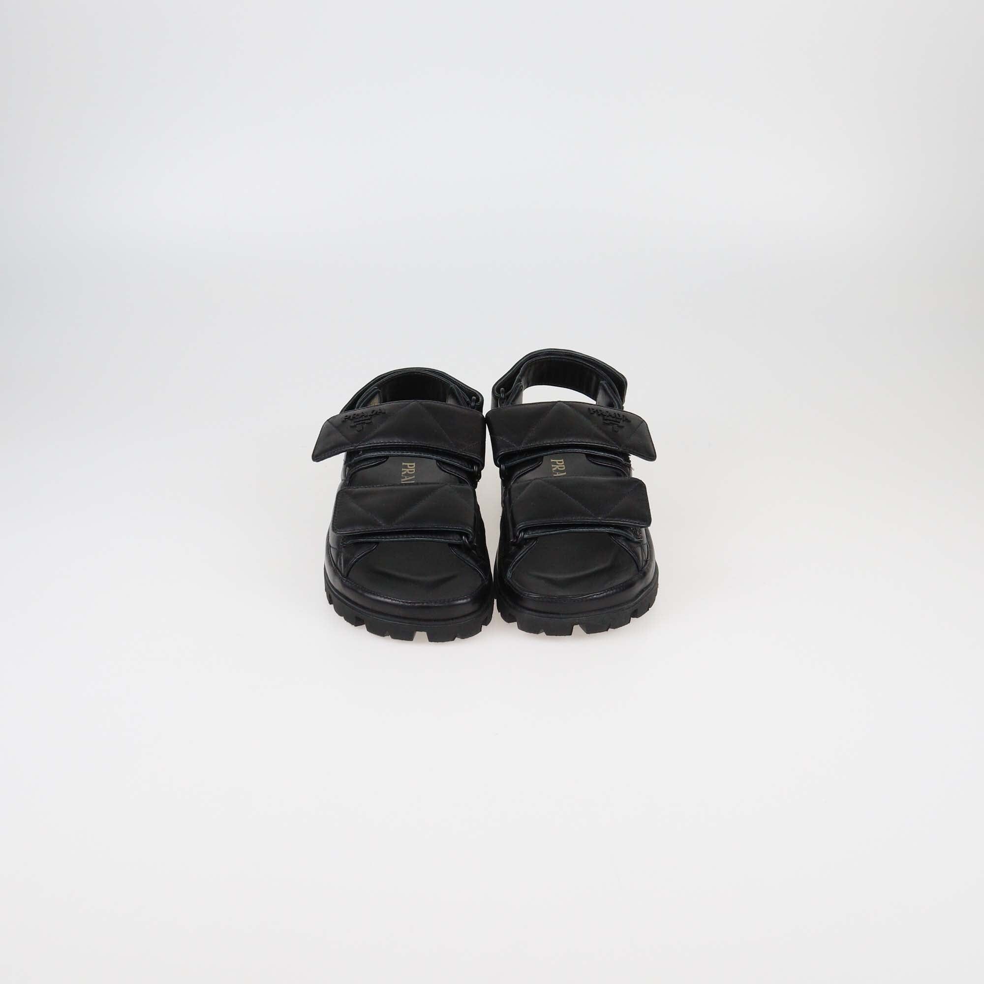 Prada Black Quilted Flat Sandals Womens Prada 