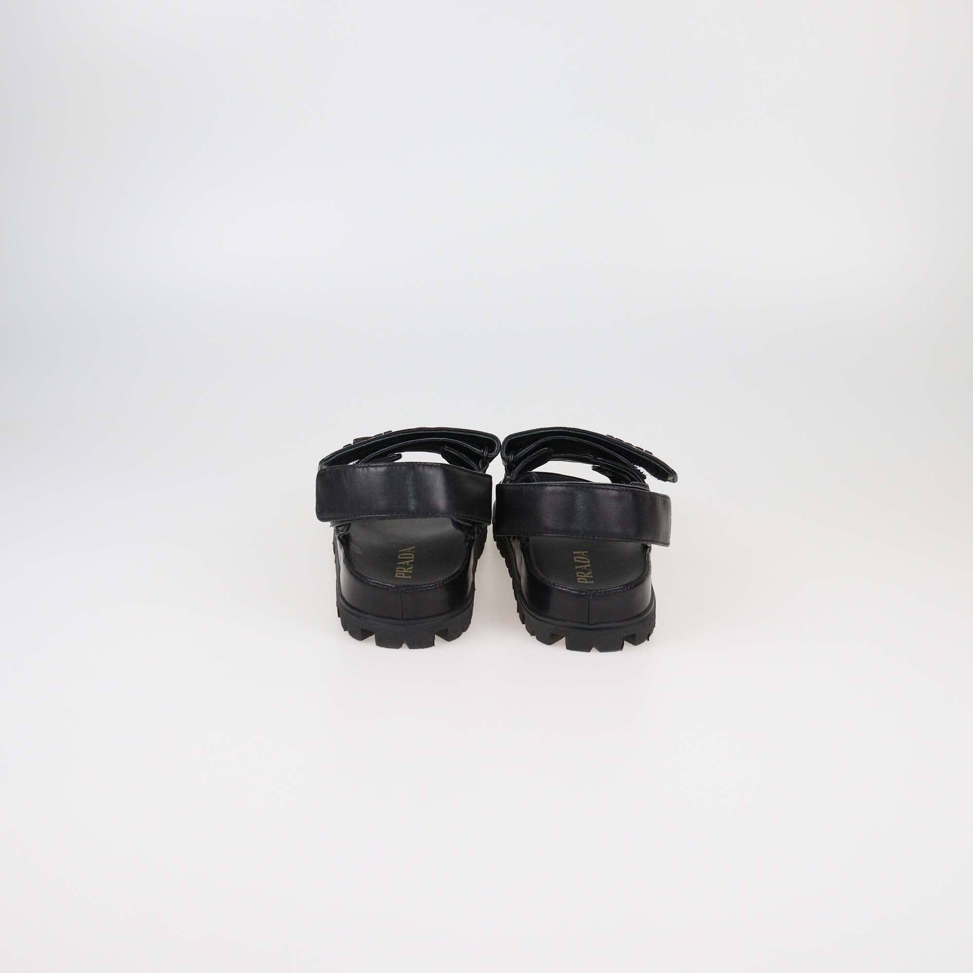 Prada Black Quilted Flat Sandals Womens Prada 