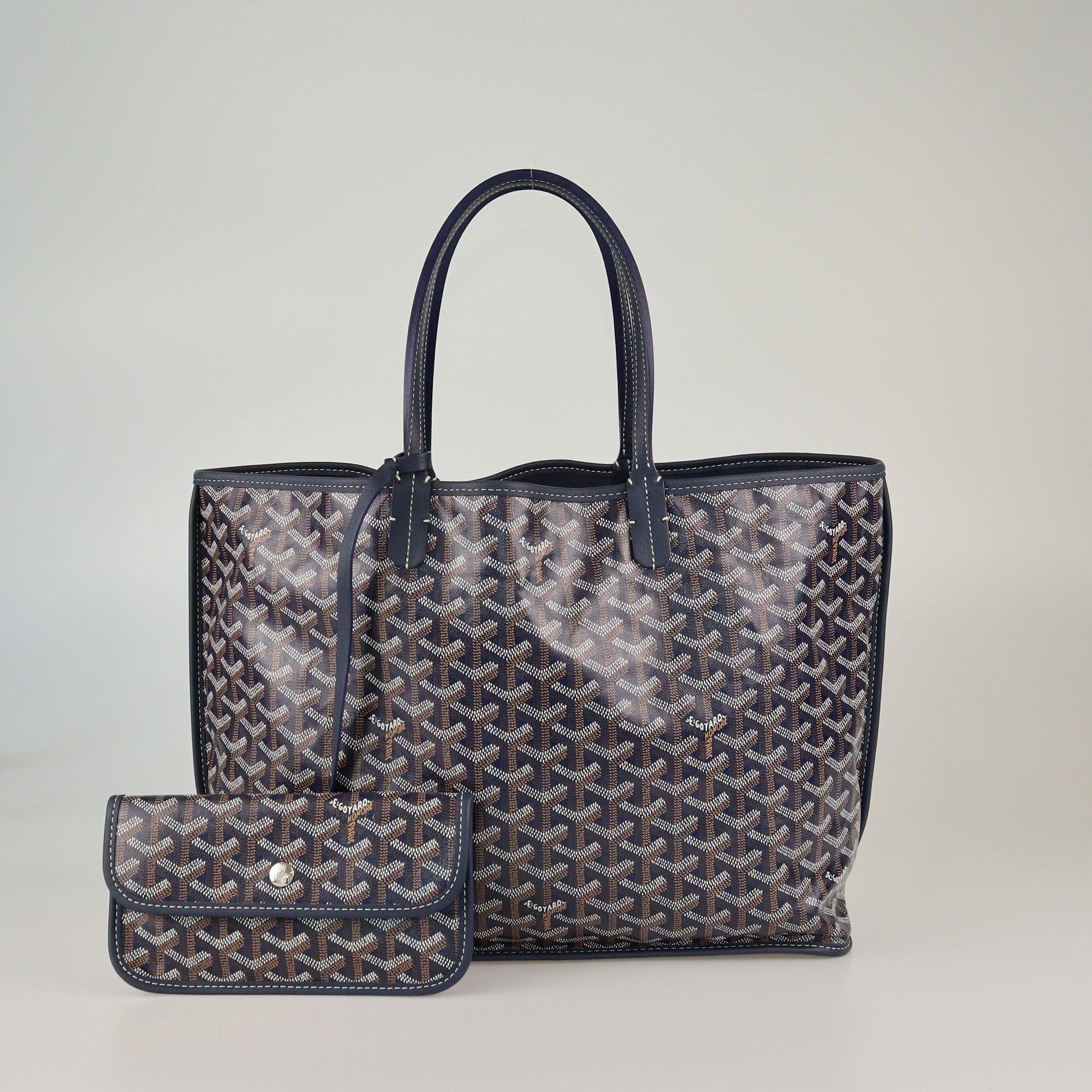 Goyard Navy Blue Goyardine Reversible Anjou PM Tote Womens Goyard 