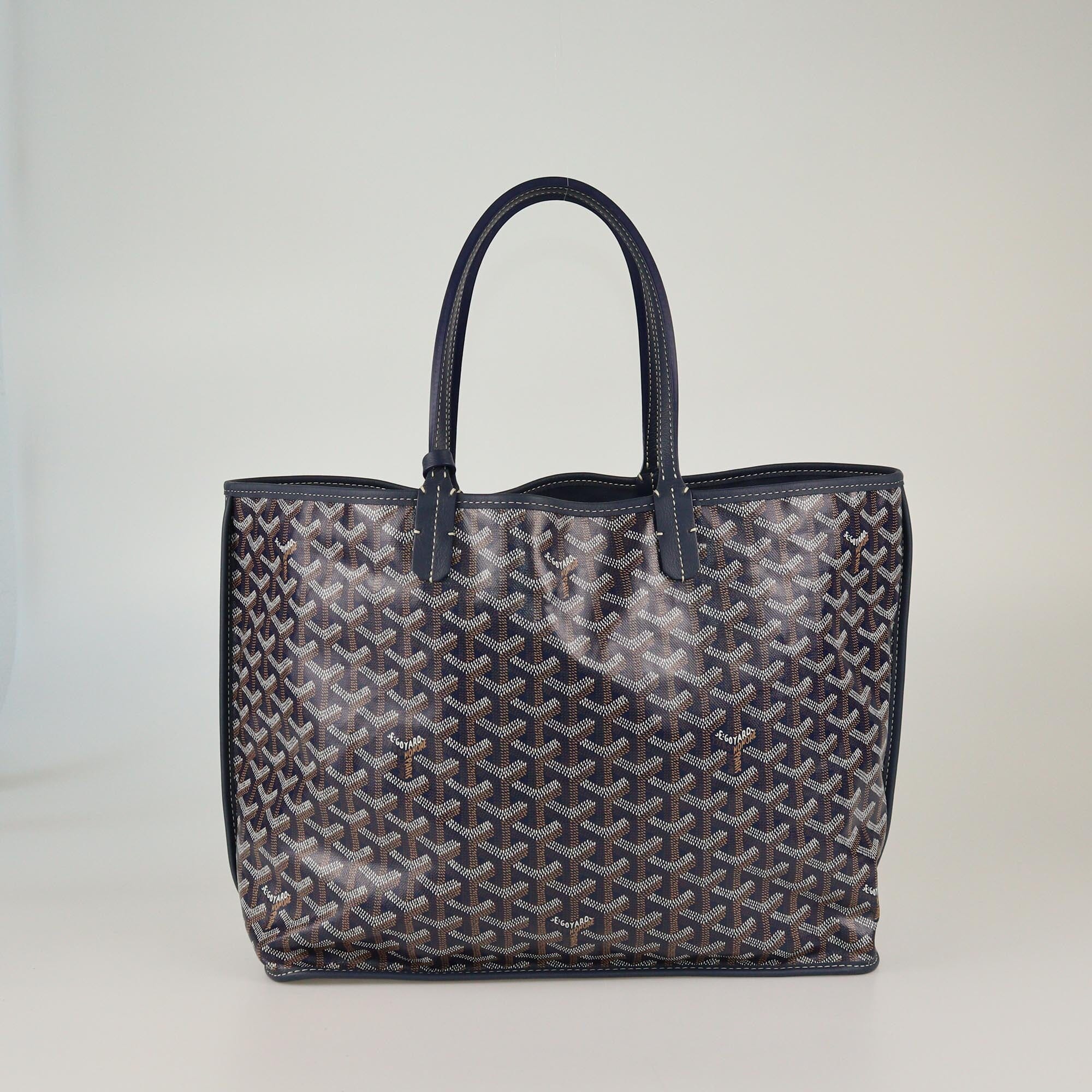 Goyard Navy Blue Goyardine Reversible Anjou PM Tote Womens Goyard 