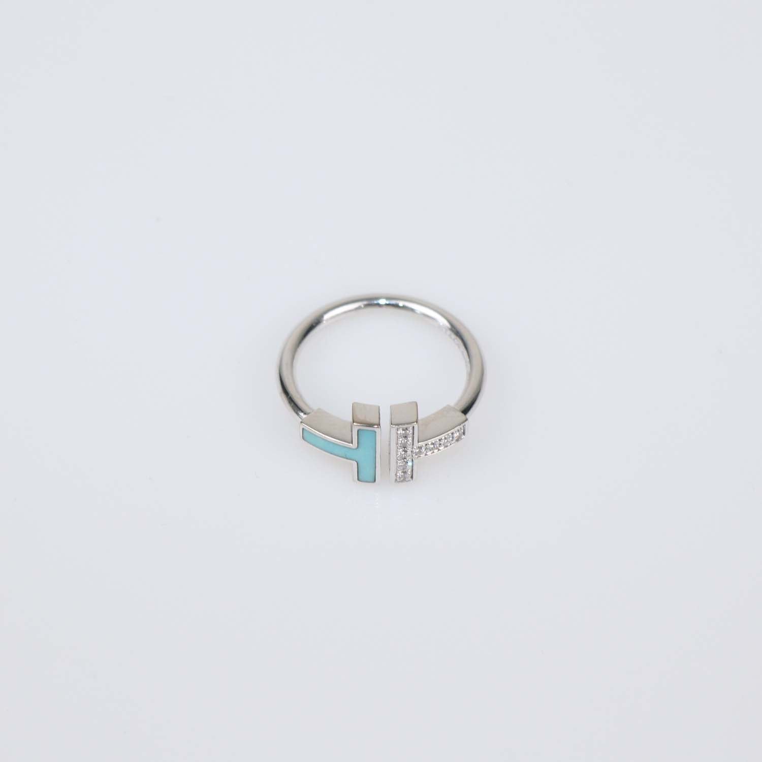 Tiffany & Co. 18K White Gold Enamel Diamond Ring Size 6 US