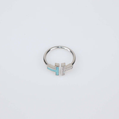 Tiffany & Co. 18K White Gold Enamel Diamond Ring Size 6 US