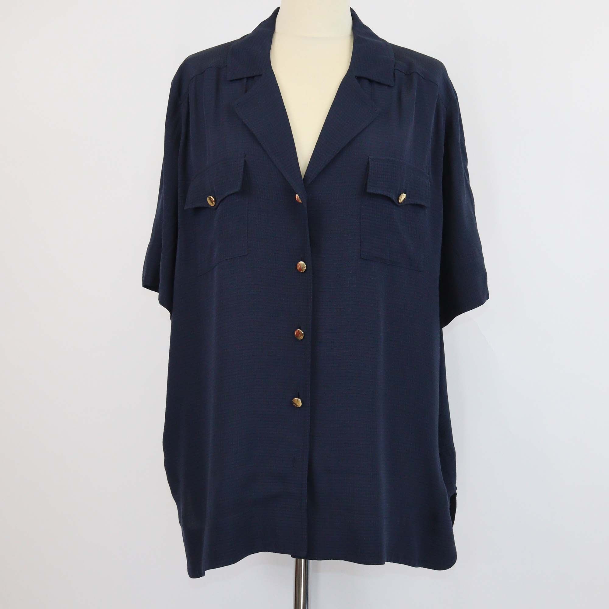 Ganni Navy Blue Viscose Woven Pattern Button Front Shirt