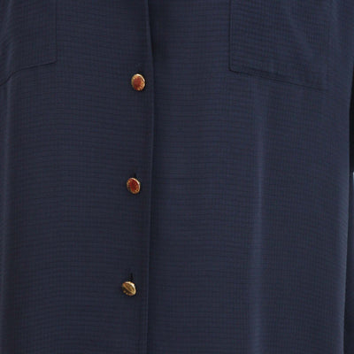 Ganni Navy Blue Viscose Woven Pattern Button Front Shirt