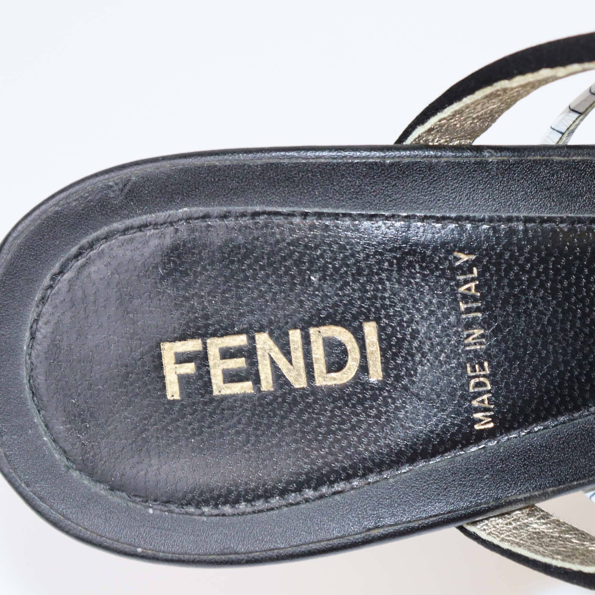 Fendi Black/White Strappy Platform Slide Sandals Womens Fendi 