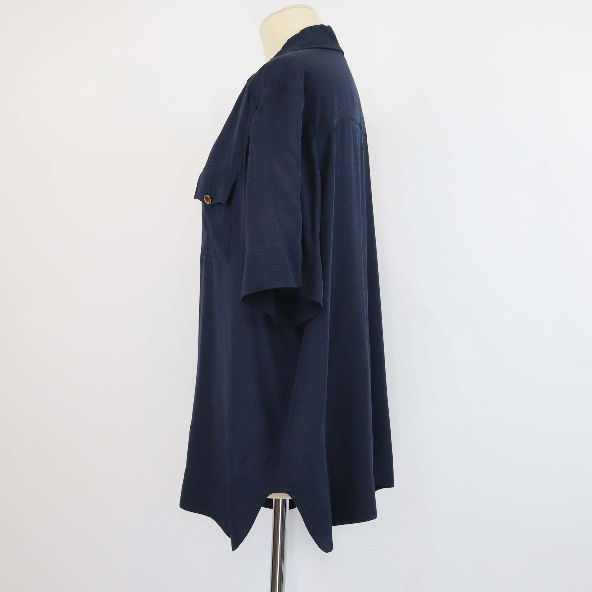 Ganni Navy Blue Viscose Woven Pattern Button Front Shirt
