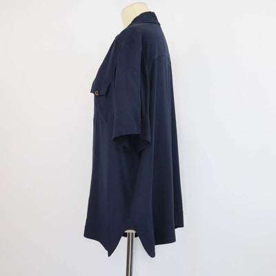 Ganni Navy Blue Viscose Woven Pattern Button Front Shirt