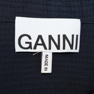 Ganni Navy Blue Viscose Woven Pattern Button Front Shirt