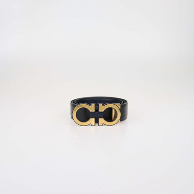 Salvatore Ferragamo Black Leather Wide Gancini Buckle Belt