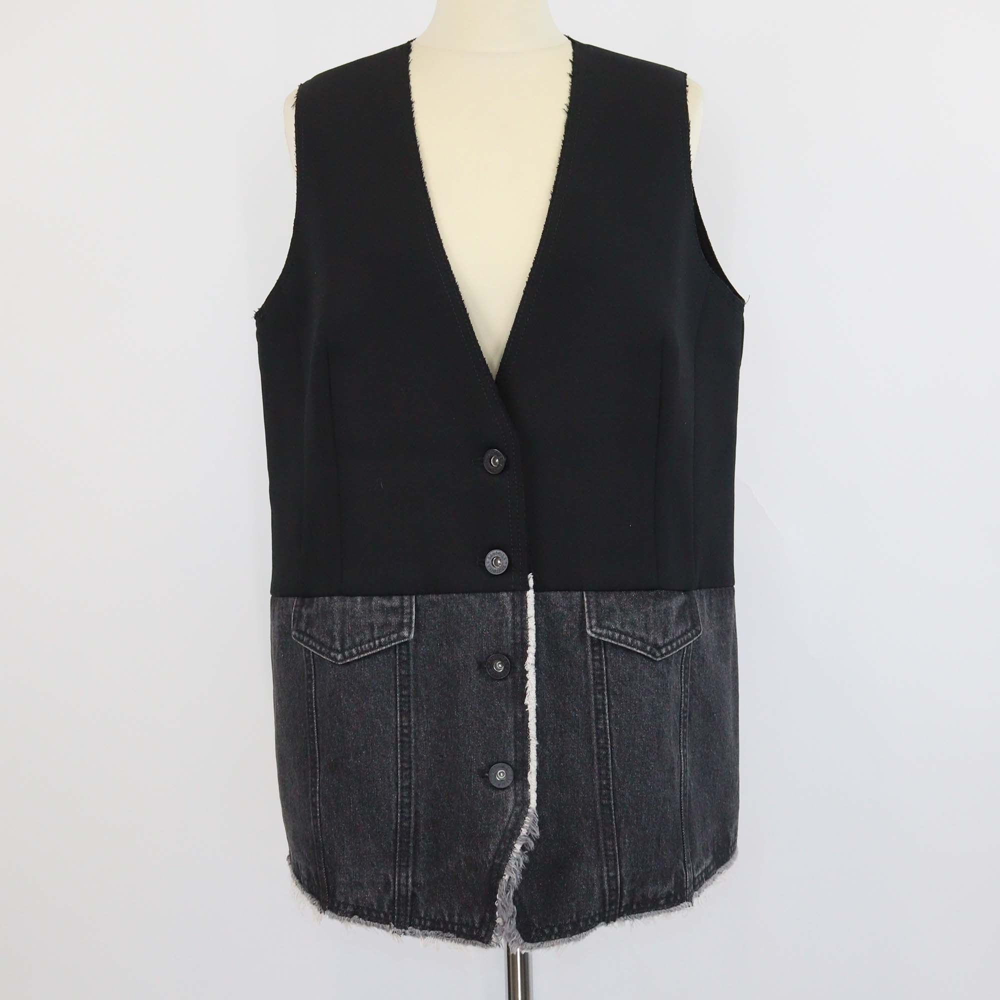 Brusnika Black Blend Viscose and Denim Button Front Vest