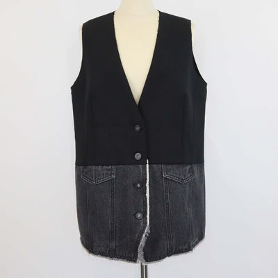Brusnika Black Blend Viscose and Denim Button Front Vest