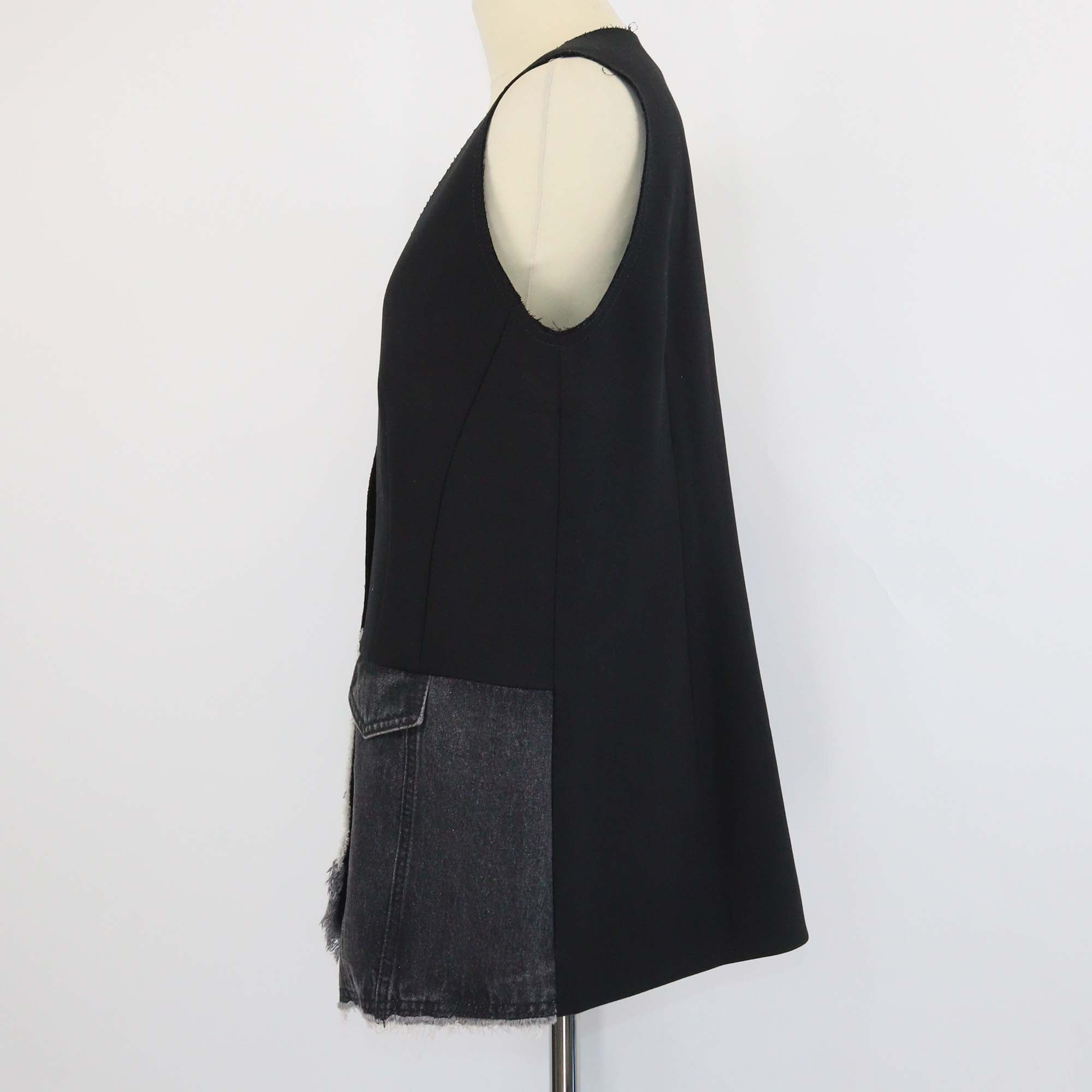 Brusnika Black Blend Viscose and Denim Button Front Vest