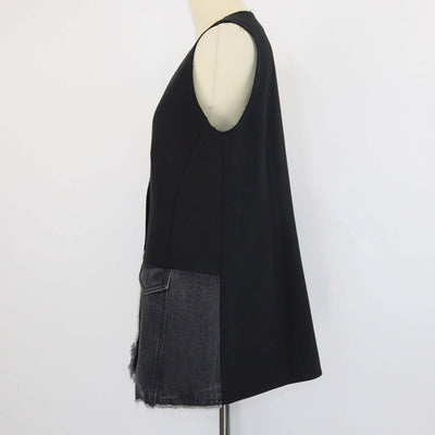 Brusnika Black Blend Viscose and Denim Button Front Vest